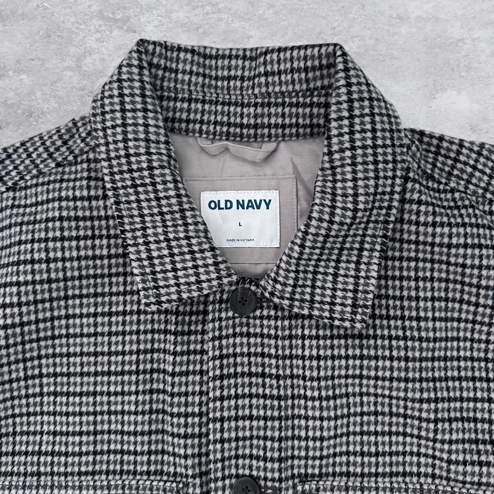 NWOT Old Navy Mens Grey Houndstooth Button Front Lined Shirt Jacket Shacket L